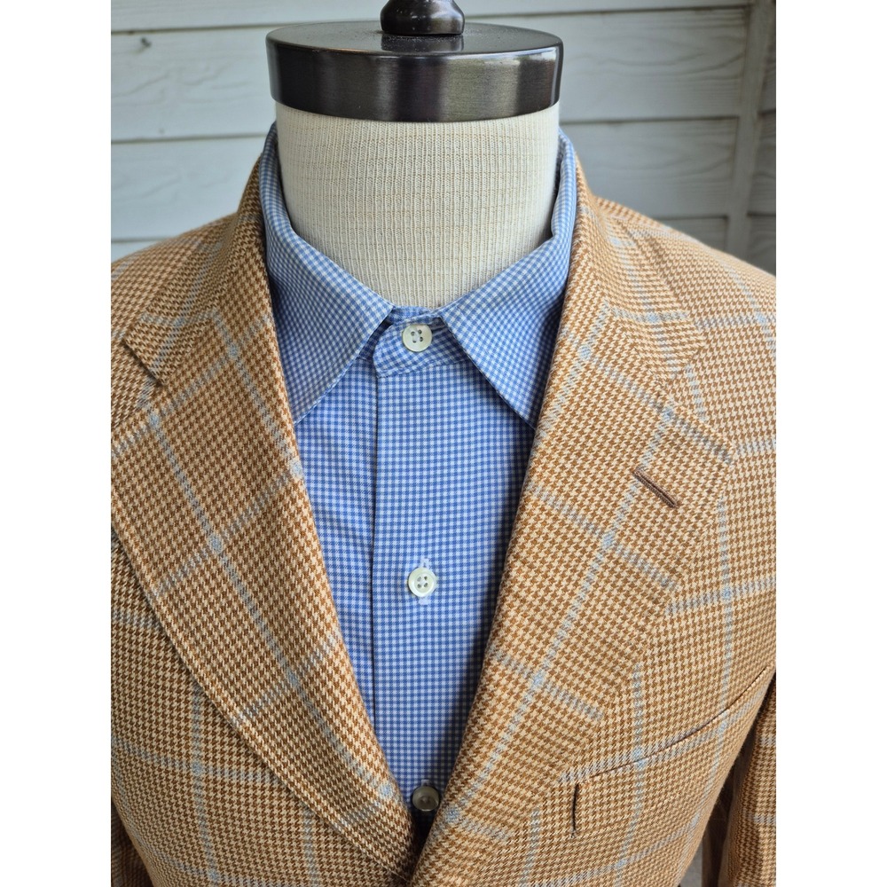 Corneliani Silk‎ Cashmere Houndstooth Windowpane Sport Coat Blazer Tan Mens 38 R - Picture 2 of 10